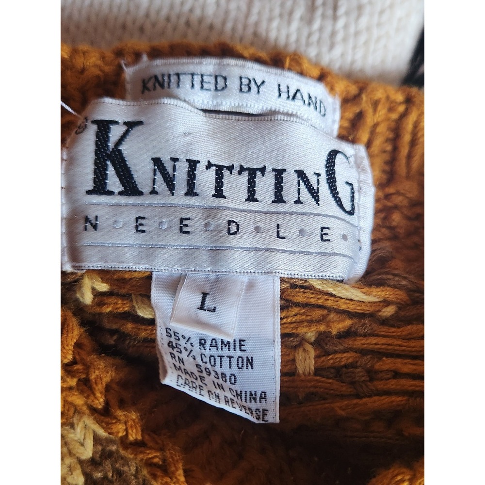 Vintage Knitting Needles Hand Knit Floral Sweater Sz L Grandmacore Chunkyknit - Picture 2 of 9
